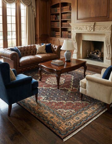 6' 9 x 9' 9 Hand Knotted Indo Tabriz Wool Rug