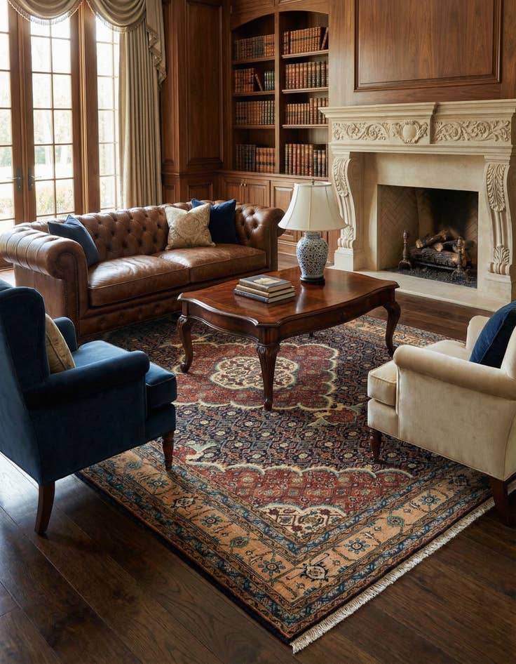 Detail image of  6' 9 x 9' 9  Hand Knotted Indo Tabriz Wool Rug