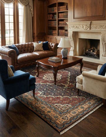 6' 9 x 9' 9 Hand Knotted Indo Tabriz Wool Rug