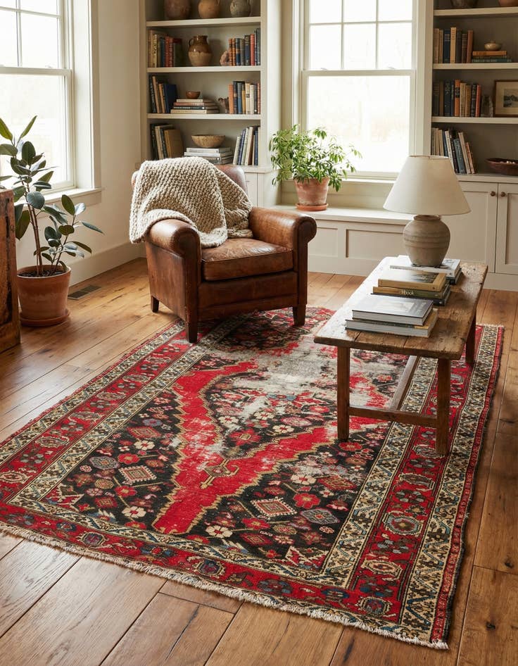 Detail image of  4' 5 x 6' 1  Hand Knotted Hamedan Persian Wool Rug