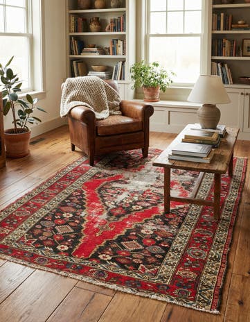 4' 5 x 6' 1 Hand Knotted Hamedan Persian Wool Rug
