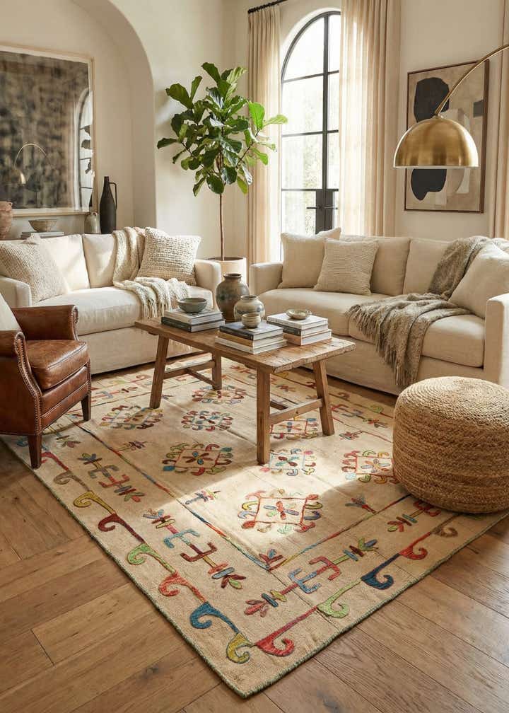 5' 7 x 7' 5 Hand Woven Kilim Suzani Wool Rug