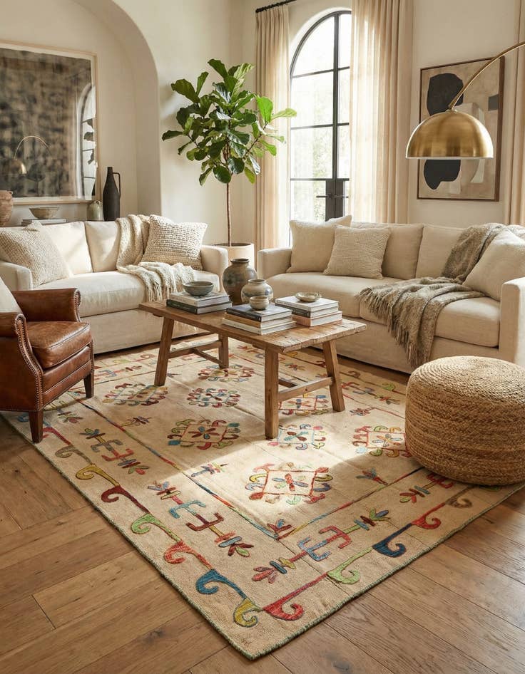 Detail image of 5' 7 x 7' 5 Hand Woven Kilim Suzani Wool Rug