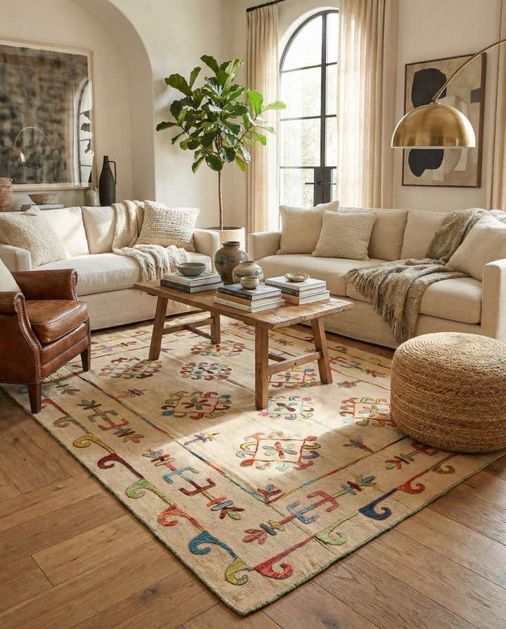 5' 7 x 7' 5 Hand Woven Kilim Suzani Wool Rug