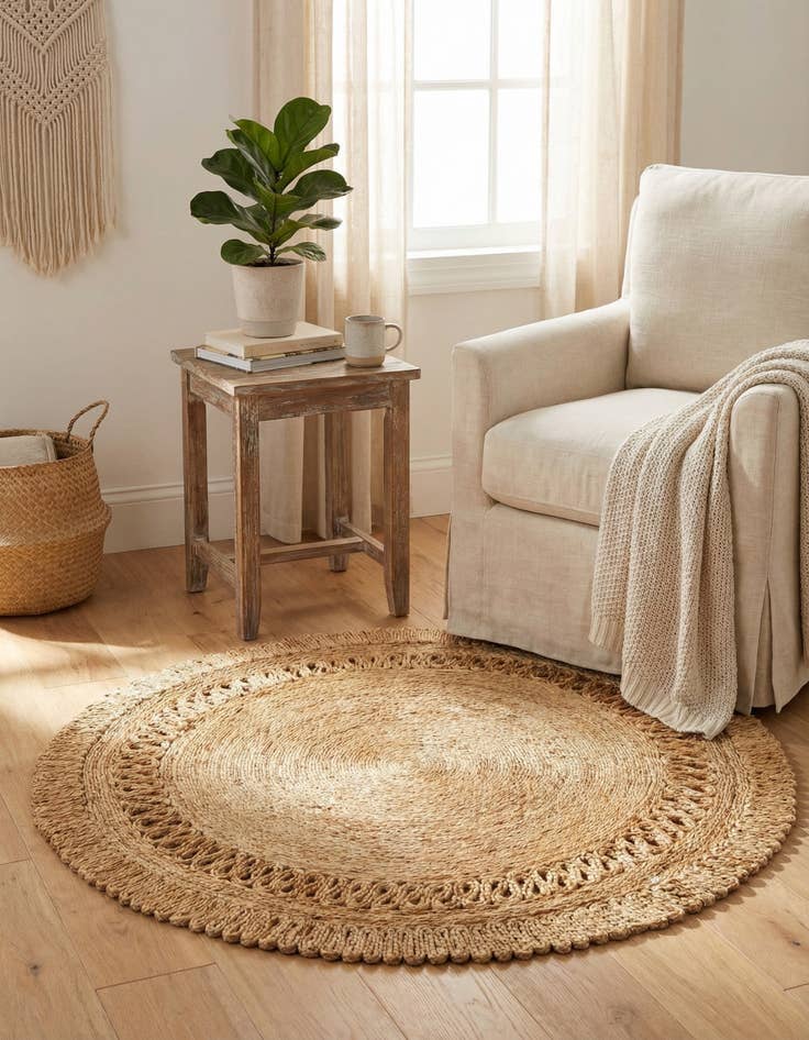 Detail image of 4' 1 x 4' 1  Hand Braided Jute Round Rug