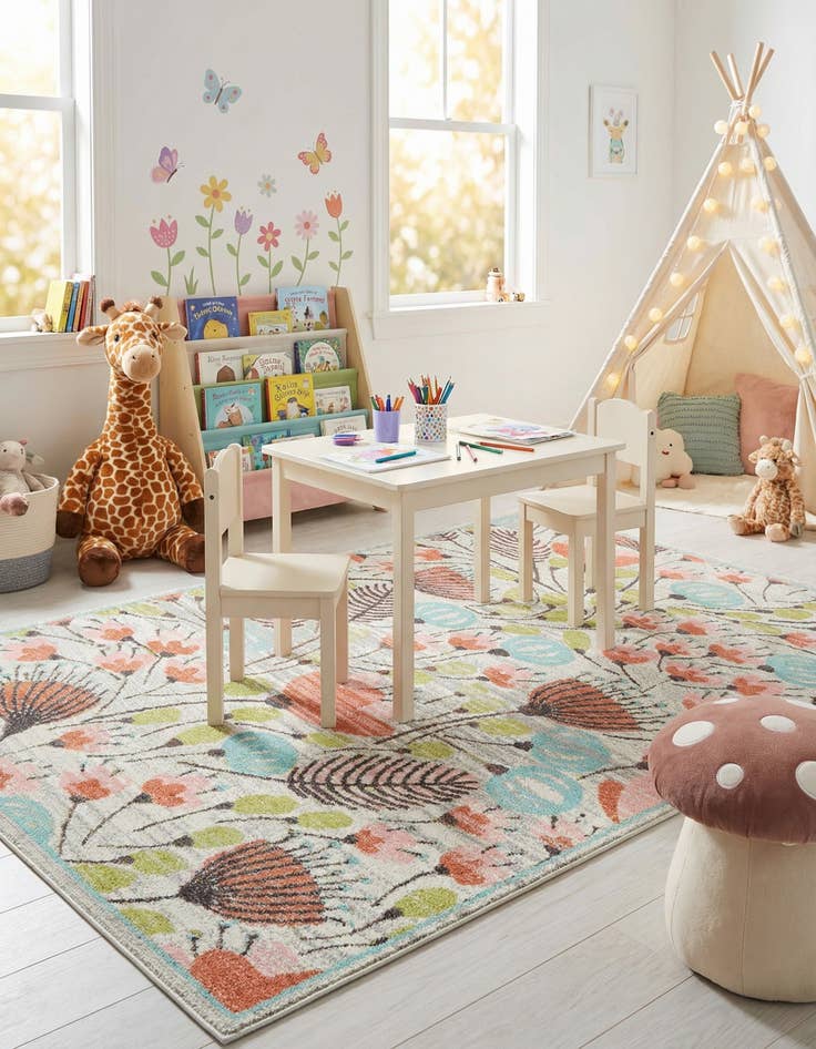 Detail image of 6' 1 x 9' Flowers Whimsy Kids Rug