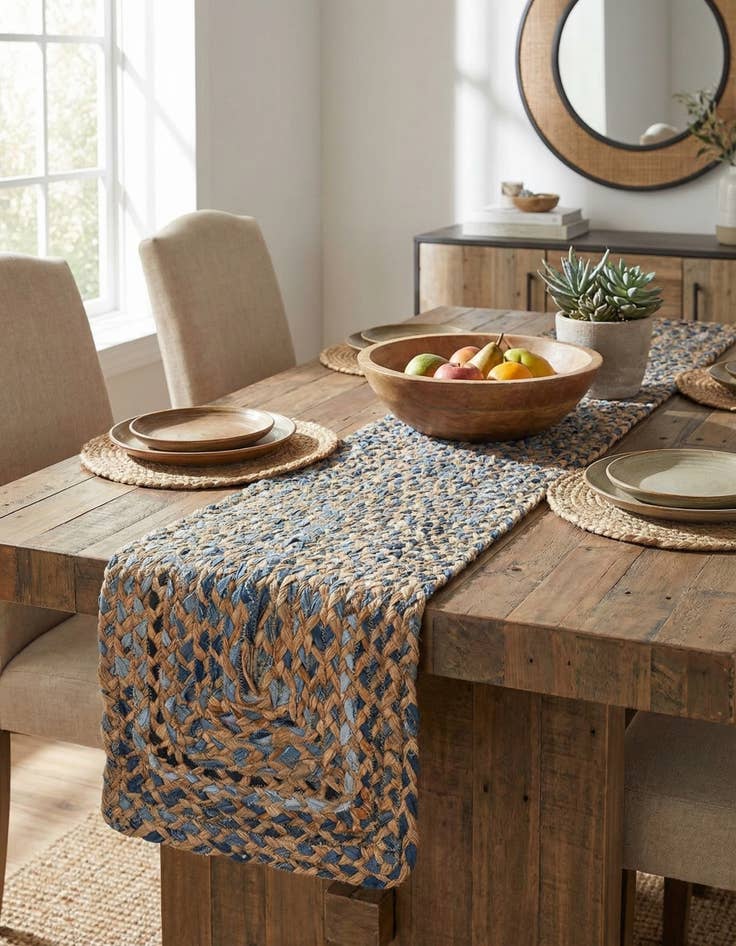 Detail image of 1' 2 x 5' 1  Hand Braided Chindi Table Runner Rug