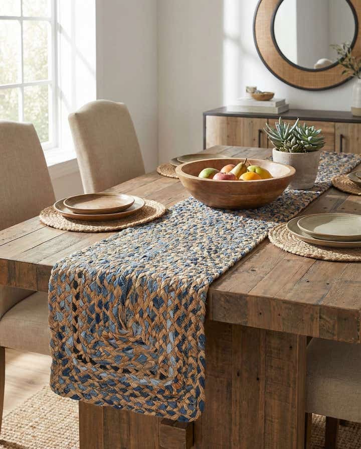 1' 2 x 5' 1 Handmade Braided Chindi Table Runner Rug