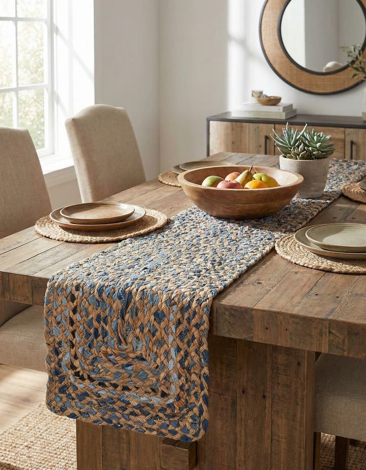 1' 2 x 5' 1 Handmade Braided Chindi Table Ru...