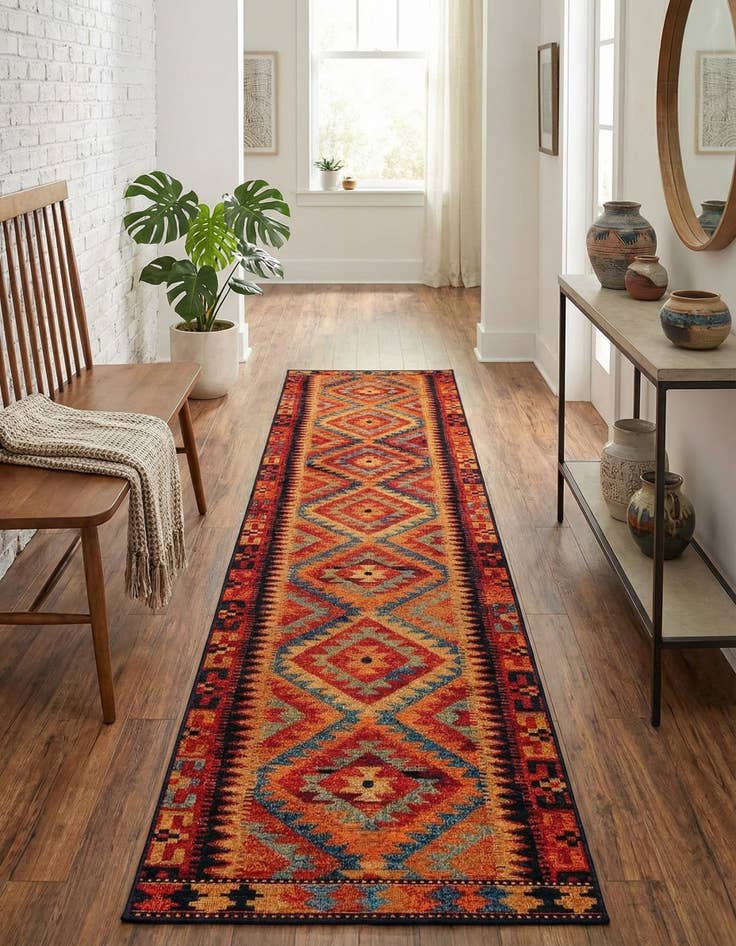 Detail image of 2' 7 x 11' Easy-Clean Tribal Indoor / Outdoor Runner Rug