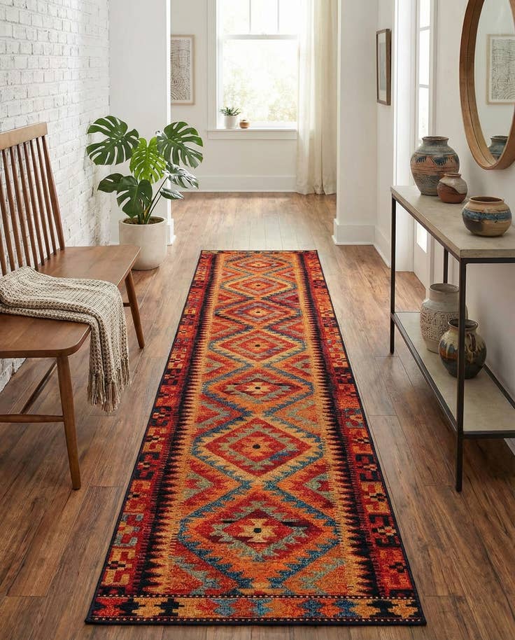 Detail image of 2' 7 x 11' Easy-Clean Tribal Indoor / Outdoor Runner Rug