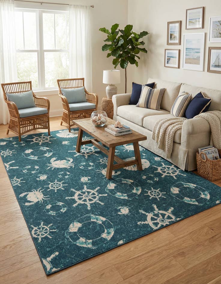 Detail image of 9' x 12'  Washable Coastal Indoor / Outdoor Rug