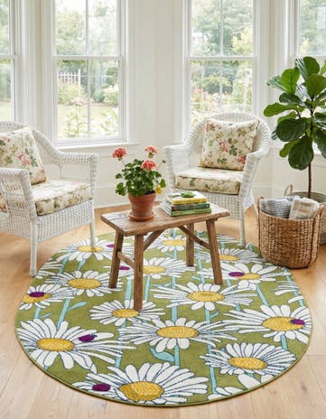 Green Bloom Oval Rug