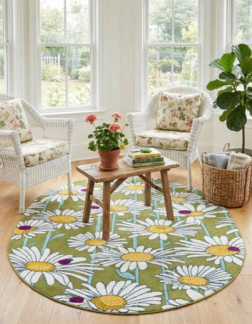 Green Bloom Oval Rug