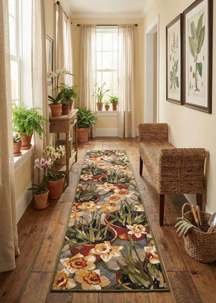 2' 7 x 12' Easy-Clean Botanical Indoor / Outdoor Runner Rug