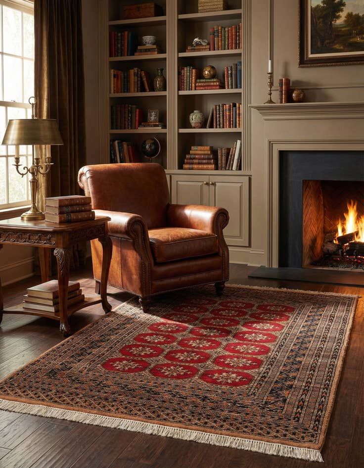 Detail image of 4' 1 x 6' 1 Hand Knotted Bokhara Wool Rug