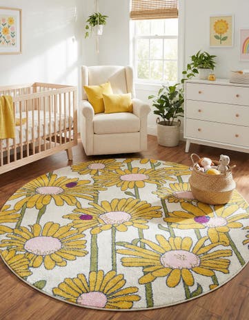 White Bloom Round Rug