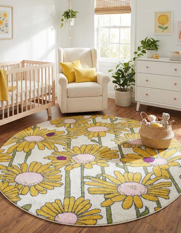 White Bloom Round Rug