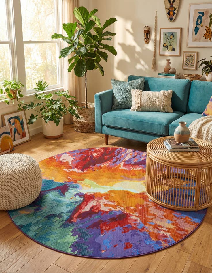 Detail image of  7' x 7'  Washable Modern Indoor / Outdoor Round Rug