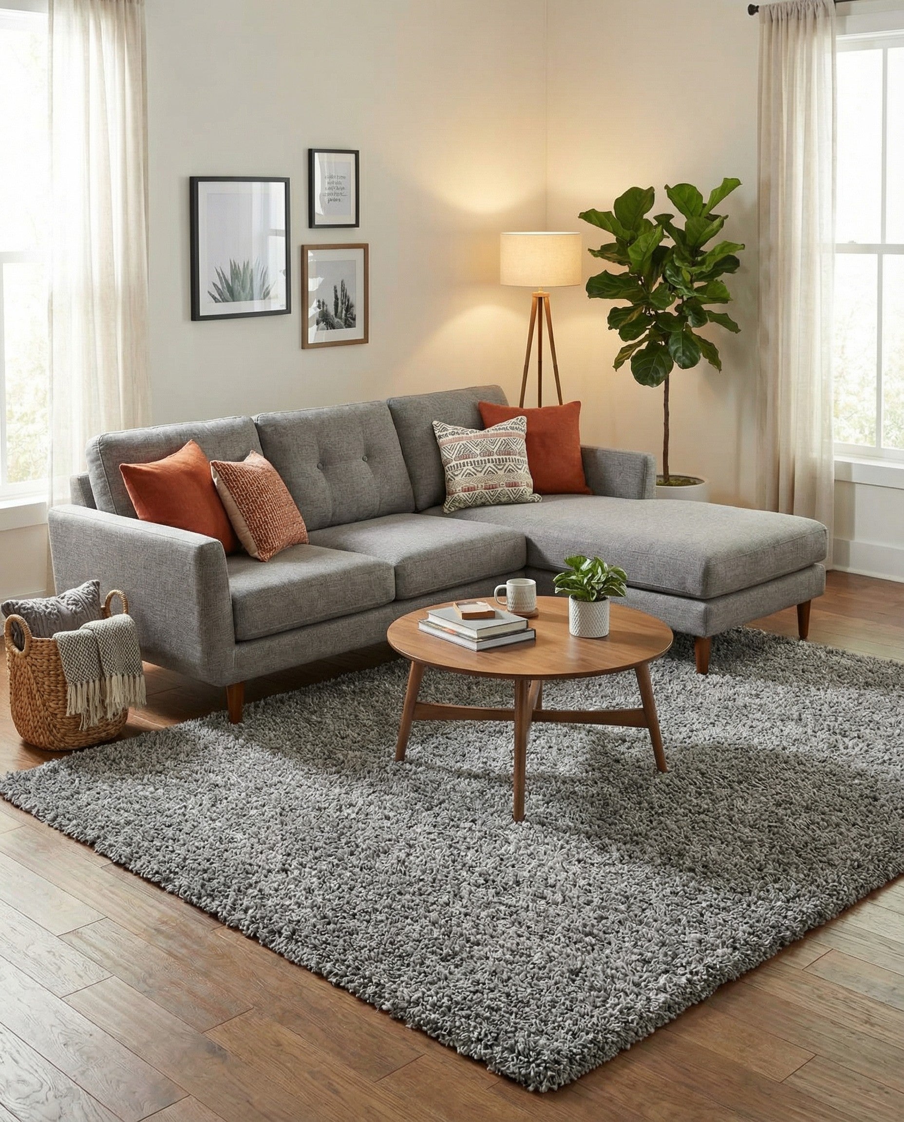 A soft, rectangular 8x10 gray shag rug with a textured pile, perfect for a modern living room or bedroom.