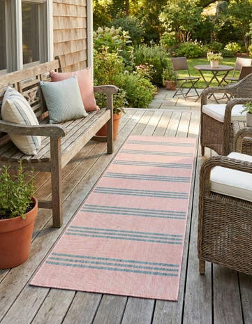 Pink and Aqua Easy-Clean Jill Zarin Anguilla Indoor / Outdoor Runner Rug