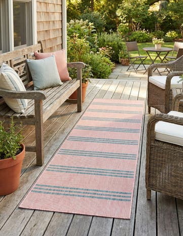 Pink and Aqua Easy-Clean Jill Zarin Anguilla Indoor / Outdoor Runner Rug