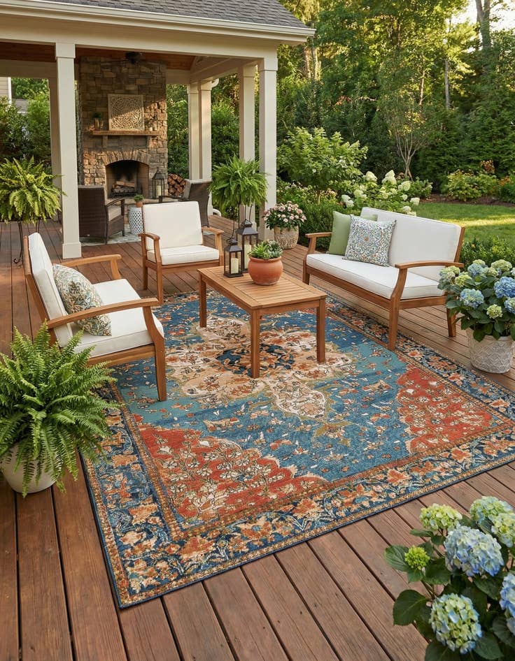 Detail image of 7' 10 x 10'  Washable Traditional Indoor / Outdoor Rug