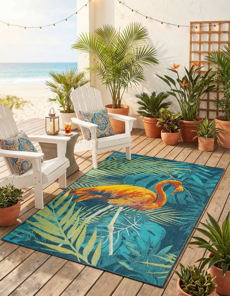 Detail image of 5' 3 x 8'  Washable Coastal Indoor / Outdoor Rug