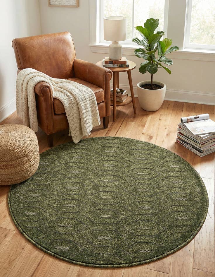 Detail image of 3' x 3'  Washable Trellis Textured Indoor / Outdoor Round Rug