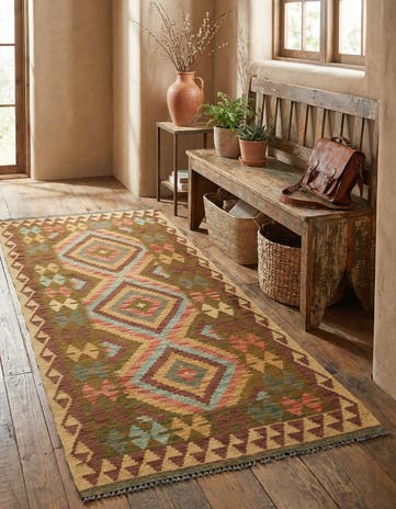 3' 3 x 6' 6 Hand Woven Kilim Maymana Wool Rug