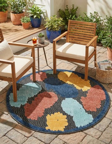 Black Easy-Clean Belize Indoor / Outdoor Round Rug
