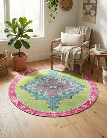 Green Washable Timeless Round Rug