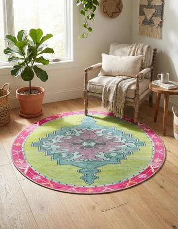 Green Washable Timeless Round Rug