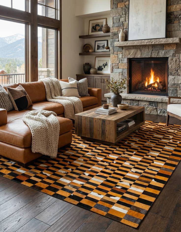 Detail image of 8' 1 x 9' 11 Cowhide - Patchwork Rug