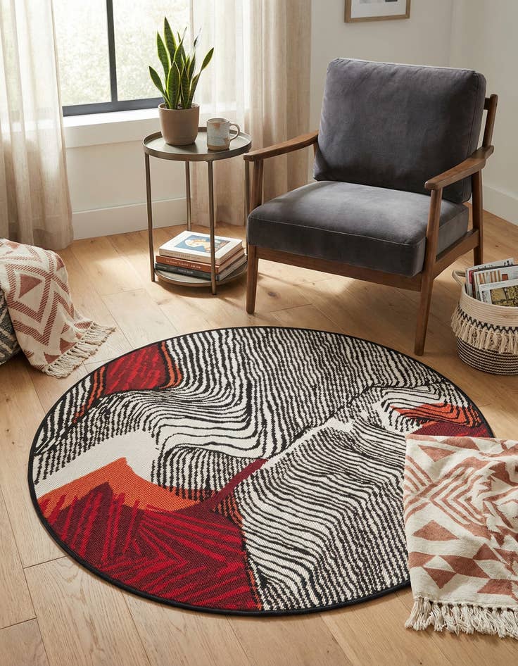 Detail image of 3' x 3' Easy-Clean Modern Indoor / Outdoor Round Rug
