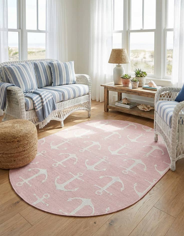 Detail image of 5' 3 x 8' Easy-Clean Coastal Indoor / Outdoor Oval Rug