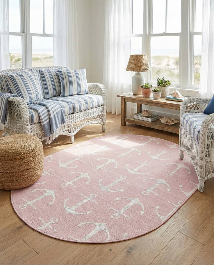 Detail image of 5' 3 x 8' Easy-Clean Coastal Indoor / Outdoor Oval Rug