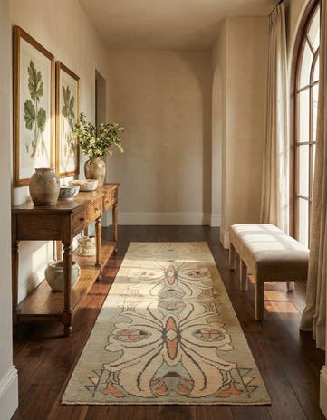 4' 2 x 11' 5 Hand Knotted Oushak Wool Runner Rug