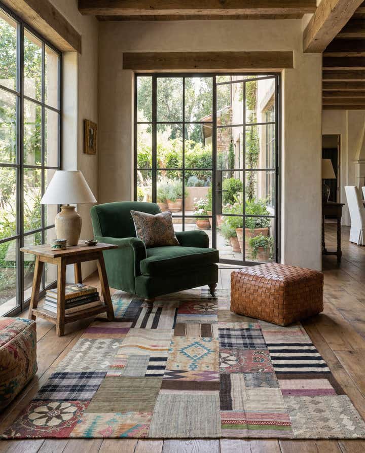 5' 4 x 8' 2 Hand Woven Kilim Patchwork Wool Rug
