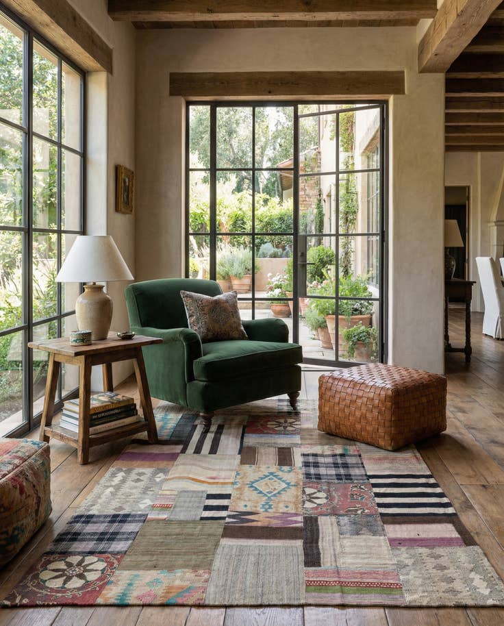 Detail image of 5' 4 x 8' 2 Hand Woven Kilim Patchwork Wool Rug