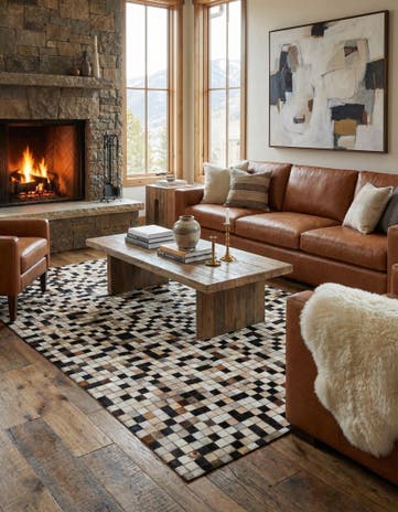 5' 1 x 7' 10 Cowhide Leather Rug