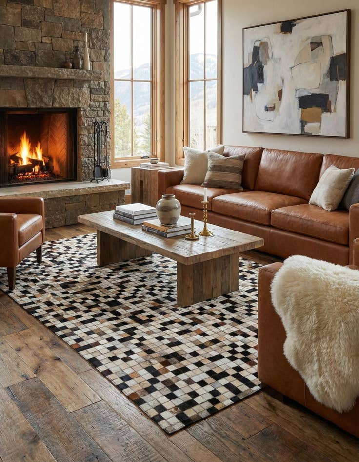 Detail image of  5' 1 x 7' 10 Cowhide Leather Rug