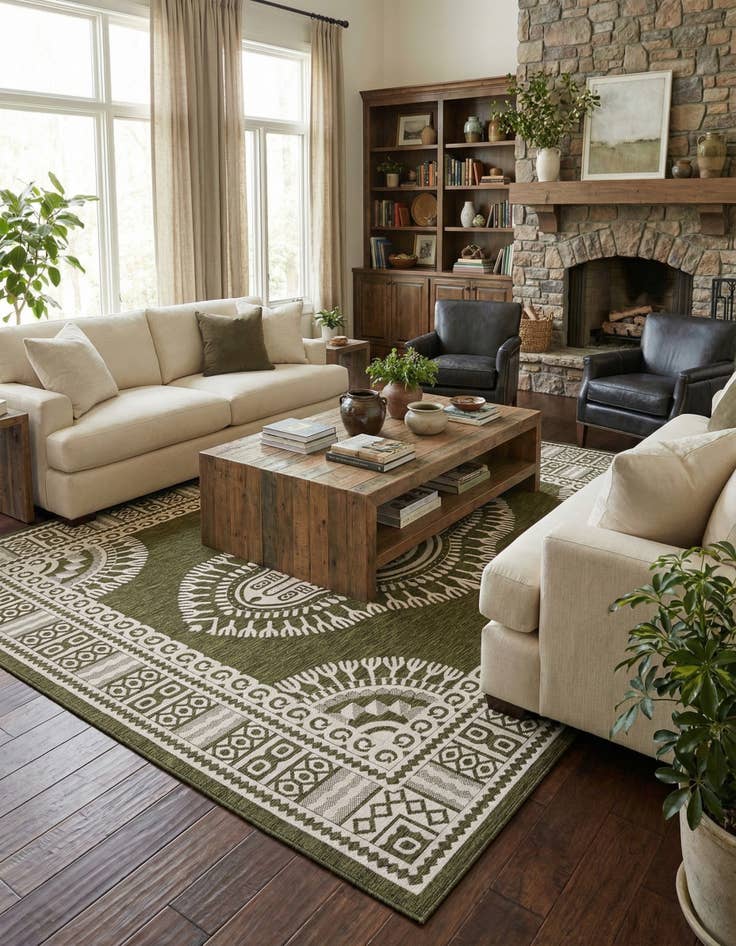Detail image of  12' x 12'  Washable Traditional Indoor / Outdoor Square Rug