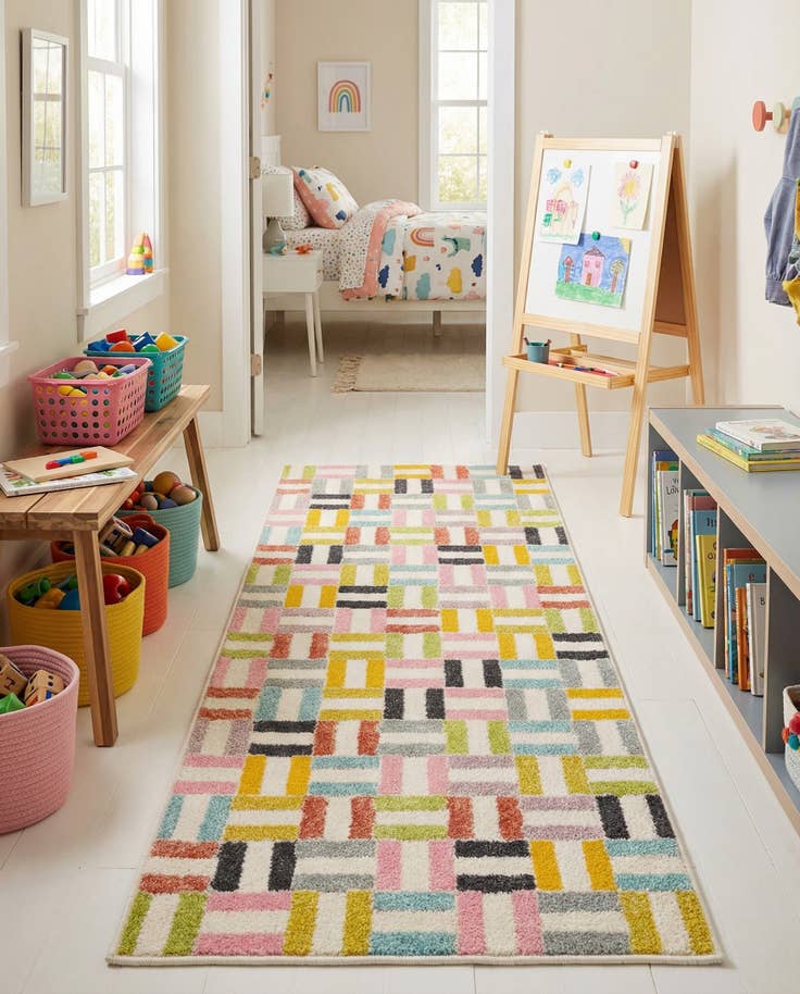 Detail image of 2' 2 x 6' Checkered Whimsy Kids Runner Rug