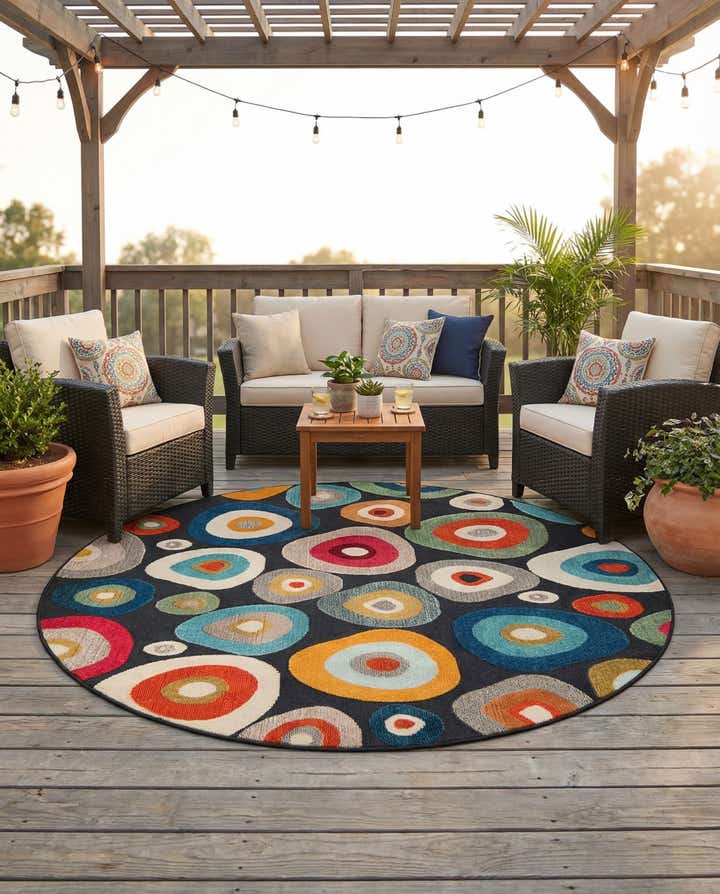 7' 10 x 7' 10 Easy-Clean Casablanca Indoor / Outdoor Round Rug