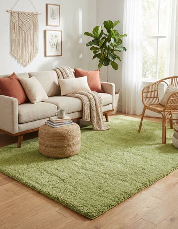 Light Green Solid Frieze Rug