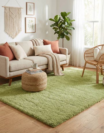 Light Green Solid Frieze Rug