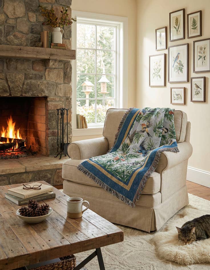 Detail image of 4' 6 x 6' Songbirds Throw Blanket