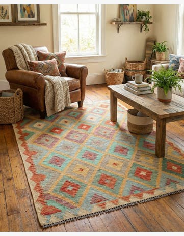 4' 1 x 5' 9 Hand Woven Kilim Maymana Wool Rug