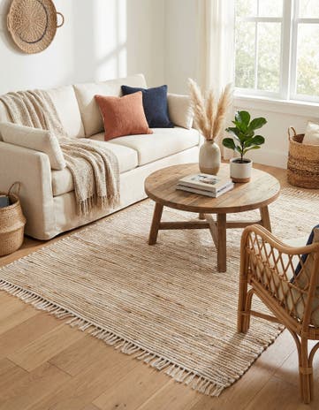 6' 1 x 9' Hand Woven Chindi Jute Rug